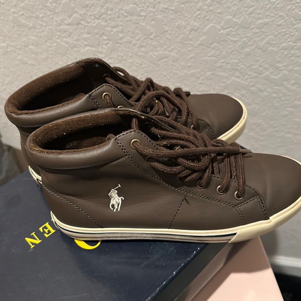 Youth polo Ralph Lauren leather mid top sneakers